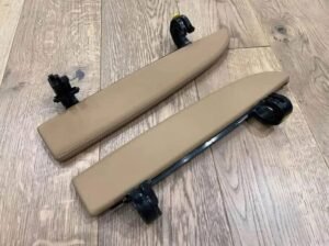 Set of sand beige leather door pocket lids